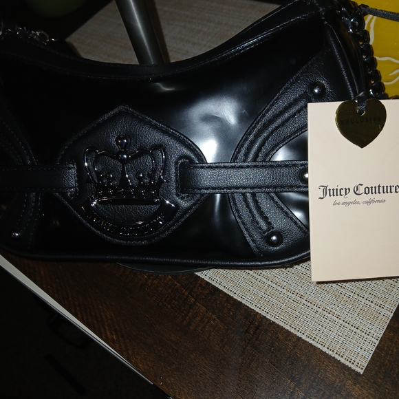 Juicy Couture Handbags - Juicy Couture Black Patent Shoulder Bag with Crown Detail